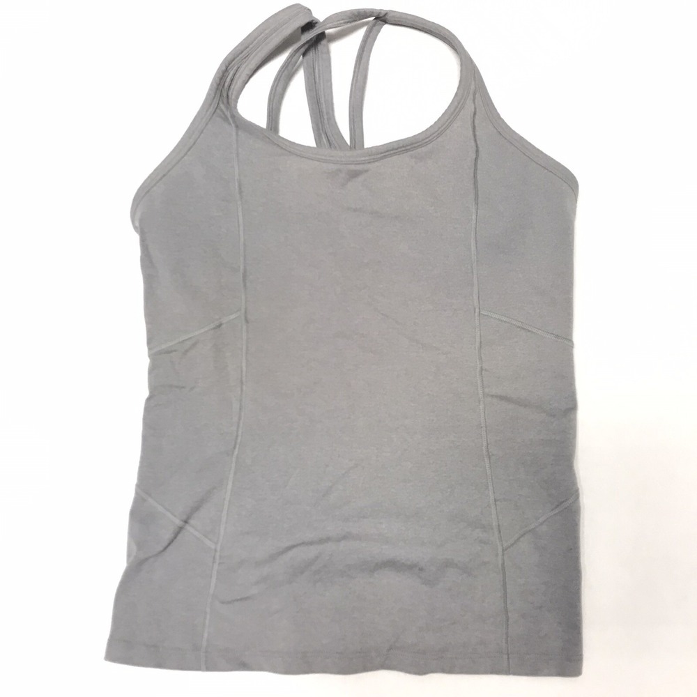 Athleta Gray Strappy Back Tank Top M Shelf Bra Athletic Basic Gym Fitness Lounge - Picture 2 of 5